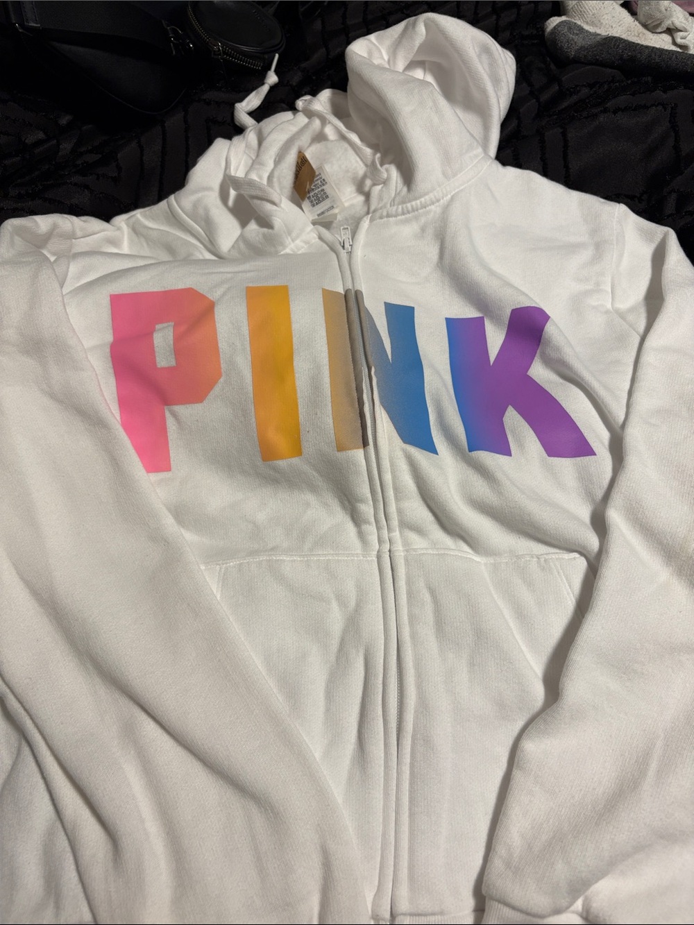PINK Victoria's Secret White 2XL Zip-Up Hoodie & T-shirt and large joggers.